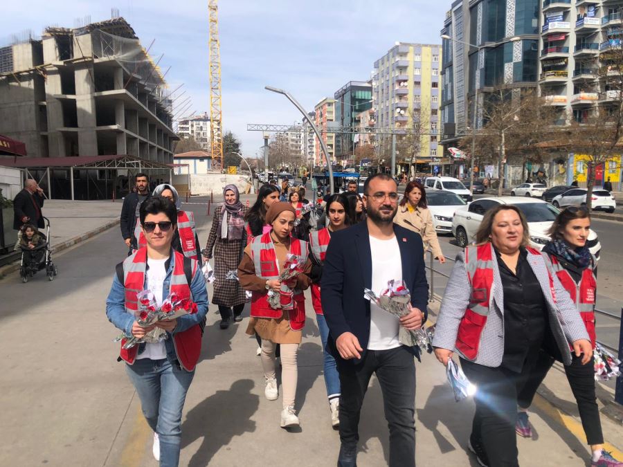 CHP Diyarbakır Kadınlar Gününde karanfil dağıttı